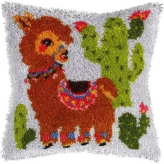 ROCKY&CHAO Latch Rug for DIY Latch Sets with Cushion Latch Set 43 x 43 cm Cushion Cover Set for Adults and Children Latch Hook Kit Home Accessory (Alpaca)
