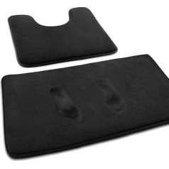 MEKO Memory Foam Bath Mat, Set of 2, Non-Slip Bathroom Rug and Absorbent U-shaped Contour Rug, Doormat for Bathroom, Shower, Machine Washable and Super Soft (Black)