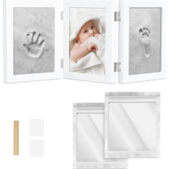 Navaris Baby Picture Frame with Plaster Cast - 220 x 170 x 22 mm Frame for Handprint Footprint - Imprint Set for Hands and Feet - Photo Frame