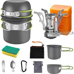 AUTOPkio Camping Cookware Set for 1-2 People, Outdoor Foldable Camping Pot with Gas Stove Picnic Tableware Kit Lightweight Aluminium Cooking Set for BBQ, Hiking, Cooking, LPG