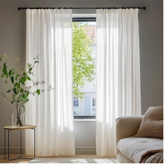 Deconovo Transparent Curtain with Ruffle Tape, Semi-Transparent Decorative Curtain, Linen Look, Voile Curtains for Children's Room, 225 x 140 cm (Height x Width), Linen, Set of 2