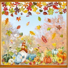 decalmile Window Sticker Autumn Leaves Pumpkin Window Decals Thanksgiving Gnome Leaves Anti-Collision Window Film Glass Autumn Window Decoration Sticker
