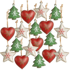 Logbuch-Verlag Tree Decoration Christmas Tree Decoration Heart Star Tree 18 Christmas Tree Pendants Tin Christmas Decoration 4 cm