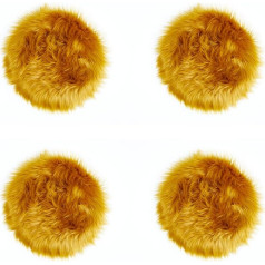 andiamo Ovium Faux Fur Seat Cushion, Decorative Cushion in Modern Sheepskin Look, 34 cm, Round, Set of 4, Mustard Yellow