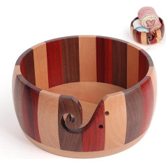 Coopay Super Large Yarn Bowl for Crocheting, 21 x 21 x 10 cm Colourful Knitting Bowl for Knitting and Crochet Projects, Handmade Large Wool Bowl with Holes for Wool, Wooden Yarn Bowl