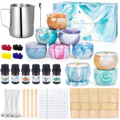 LDUMODUW DIY Candle Making Set, DIY Candle Making Kit for Starter, Candle Making Accessories with 480 g Beeswax, 9 Candle Tins, 6 Fragrance Oil, 8 Colour Blocks, Wax Melting Pot, Scented Candle Gift