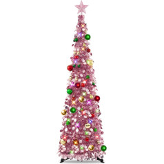 MACTING Artificial Christmas Tree with Lighting, 5 ft / 1.5 m Rose Gold Christmas Tree Artificial Foldable Pop-up Christmas Tree with Christmas Baubles, Star Topper, Christmas Decoration, Christmas
