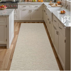 DEXI Rug Runner, Kitchen Rug Washable Non-Slip Hallway Rug Absorbent, Durable & Anti-Static, Kitchen Runner for Entrance, Hallway, Kitchen & Living Room, 61 x 210 cm, Beige
