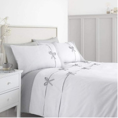Catherine Lansfield Milo Bow Easy Care Double Duvet Set, White