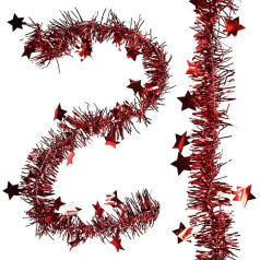 NAUZE 10m Poinsettia Tinsel Garland Christmas Tree Garland Decoration Tinsel Hanging Garland Red Glitter Metallic Streamers (Red)