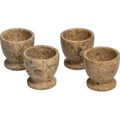 Set of 4 Himalayan Marble Egg Cups - Hand Carved Fossil Stone - Beige