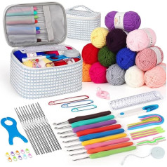 Katech Crochet Set with Accessories, 12 Wool for Crochet Knitting, Complete Crochet Set for Beginners, Crochet Sets Crochet Wool, 9 Ergonomic Crochet Hooks 2.0-6.0 mm, 12 Points Crochet Hooks 0.6-1.9