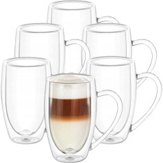 Wilmax Double-Walled Thermal Glasses with Handle Set of 6 500 ml Latte Macchiato Glasses Set Cappuccino Glasses with Handle Coffee Glasses Tea Glasses Drinking Glasses Thermal Cups