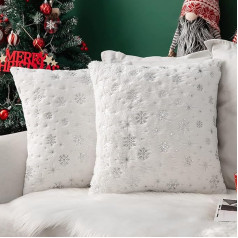 MIULEE Christmas Cushion Covers Cuddly Cushion Fluffy Snowflakes Decorative Cushion Sofa Cushion Plush Cushion Couch Cushion Cover Decorative Cushion for Living Room 50 x 50 cm White Set of 2