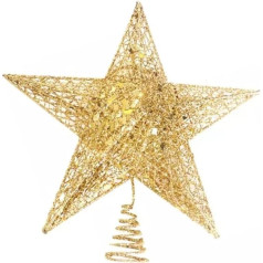 Gold Christmas Tree Hat Glitter Christmas Tree Topper Decoration 20cm Tinsel Gold Tree Star for Christmas Decoration (20cm)