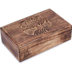 Ajuny Decorative Box Wooden Handmade with Central Tree Carvings Brown, Multi-Purpose Use as Jewellery Storage, Watch Box, Ideal as a Gift, 20.3 x 12.7 cm