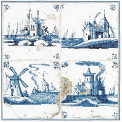 Thea Gouverneur 484A Delft Blue Antique Tiles on 18 Count Aida, Counted Cross Stitch Kit, 11-Inch-by-11-Inch