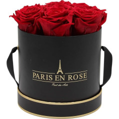 PARIS EN ROSE Rose Box with 9 Bordeaux Red Infinity Roses Size XL Preserved Eternal Rose Round Black Gold Box 3 Years Shelf Life