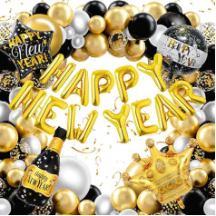 Happy New Year Decorations 2025 Black Gold New Year's Eve Decorations Happy New Year Balloon Set Happy New Year Party Decoration New Year Balloon Arch for New Year's Eve Party Decoration Supplies 2025