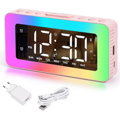 SZELAM Digital Alarm Clock, RGB Coloured Alarm Clock for Bedroom, Double Alarm with Day/Weekday/Weekend, USB Charging Port, Snooze, Extra Loud, Dimmable Mirror Clocks for Children, Boys, Girls,