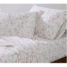 Shabby Chic - King Size Flat Sheets, Soft and Breathable Organic Cotton Floral Home Decor with Ruched Pillowcases (Ella Pink, King)