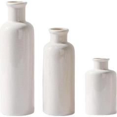 Narrow Small Vases Set of 3 Ceramic for Dried Flowers, Decorative Vase for Pampas Grass, Flower Vase White for Table Decoration - White