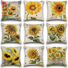Ohok Set of 9 Decorative Cushion Covers with Motif, 45 x 45 cm, Polyester Linen Decorative Cushion Covers, Modern Decorative Cushion, Sofa Cushion Cover Set for Living Room, Bedroom, Sofa, Couch
