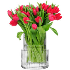 KROSNO Ribbed Flower Vase | 20cm | Perfect for Home and Restaurants | Dishwasher Safe | Crystalline Glass | Lead Free