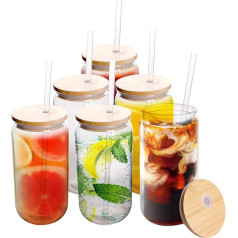 Joytra Pack of 6 Clear Tumblers with Bamboo Lids and Straws 16oz