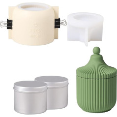 Boowan Nicole Carousel Silicone Molds for Candle Jar with Fluted Candle Jar for Concrete Cement Candle Jars with 6oz Candle Tin DIY Storage Home Decoration (SH1031-1-2+2)