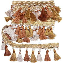 Yalulu 4 Yards Fringe Tape Hanging Beads Ball Fabric Tape Ball Tassel Border with Tassels Fringe Trim Trimming Curtain Border Curtains Decorative Border (Gold)