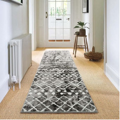 Carvapet Runner Rug 60 x 240 cm Non-Slip Long Kitchen Rug Washable Rug Runner Soft Microfibre Geometric Tribal Area Rug Running Rug (Black)