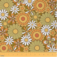 The Yard Hippie Daisy Upholstery Fabric 70s Vintage Groovy Flower Plant DIY Fabric by The Yard Rustic Floral Fabric Yellow White Decor Fabric for Upholstery and Home Accents, 2 Metres