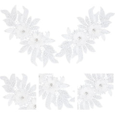 nbeads 1 Pair of 3D Lace Appliques Patches, White Patches, Embroidery Lace Flower Patches, Flower Motif, Beads, Rhinestones, Lace Trim, Fabric Bead Appliques for Sewing, Wedding, Bridal Dress