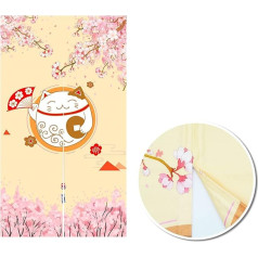 LIGICKY Japanese Style Thick Noren Long Curtain, Double-Sided Print Door Curtain, Room Divider, Tapestry for Home Textiles, 85 x 150 cm, Yellow (Fortune Cats and Cherry Blossom)
