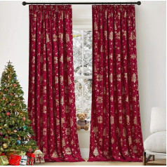 PONY DANCE Velvet Curtains Red Curtain Christmas Curtain Velvet Curtains Christmas Living Room Christmas Velvet Curtains Thermal Curtain 240 cm Long Blackout Curtains Ruffle Tape Curtains