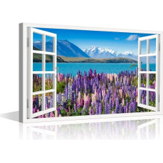 Wall Art for Living Room Window View Wall Pictures Lavender Field by Lake Pictures Natural Landscape Home Decor 1 Panel Modern Artwork Framed Ready to Hang Posters and Prints (36