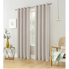 always4u Opaque Curtain 100% with Eyelets, Elegant Curtains Living Room Modern Darkening Curtains Sound Insulation Bedroom Window White Ivory 175 x 140 cm Set of 2