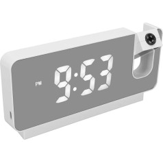 Fabater 180 Degree Projection LED Alarm Clock with Temperature Display, Wide Angle HD Screen, Practical Alarm Clock (White)