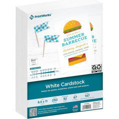 Printworks White Cardstock Standard 76lb Parchment 92 Bright 250 Sheets 8.5x11cm Office Home School Craft Projects (00564)