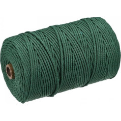 sourcing map Dark Green Macrame Cord 3mm Diameter 200m Cotton Rope Cord Twisted Braided Cord Hanging Plant Hanger Knitting Macrame Knot
