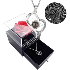 GUCHO Forever Rose Flower Box with I Love You Necklace in 100 Languages, Gifts for Wife, Valentine's Day Gifts for Her, Mother's Birthday Gifts, Gift Ideas for Women