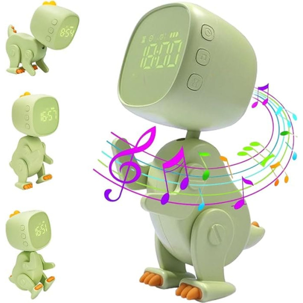GAESHOW Digital Alarm Clock, Dinosaur Shape Alarm Clock, 3 Alarms, 6 Music, Snooze Function, Night Light Timer, Gift for Boys and Girls