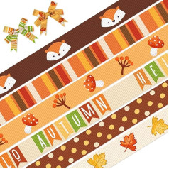 Grosgrain Ribbons for Autumn Thanksgiving Decoration 5 Yards Leaves Fox Hello Autumn Craft Ribbons for Autumn Thanksgiving Party Favor Decoration Holiday Gift Wrapping