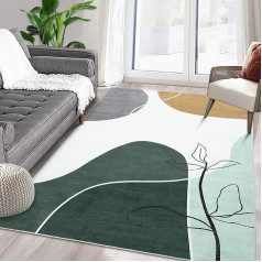 Yeeffia Rug for Living Room, Modern Washable Rug, Contemporary Abstract Rug with Botanical Print, Minimalist Rug for Bedroom, Kitchen, Children's Room, Green, 120 x 170 cm