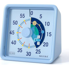 Secura Visual 60 Minute Timer for Kids, Time Clocks, Countdown Timer for Office, Kitchen, Classroom Timer for Kids, Quiet Time Management Tool (Blue and Blue)