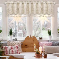 TOPLUXE Net Curtain, Short Curtain for Bedroom, Dining Room, Living Room, Kitchen, Damask Valance for Windows, 137 x 46 cm, 1 Piece (Beige)