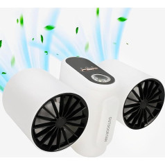 Bewinner Tshirt Fan Small - 8000 mAh Power Bank 3 Speed Adjustable Hand Fans with Dual Turbo and Emergency Light, Rechargeable Portable USB Fan for Travel Camping (White)