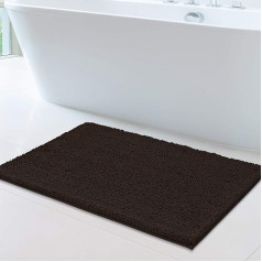 Soft Plush Chenille Bathroom Rug, Absorbent Microfiber Bath Mat, Machine Washable, Non-Slip Handle, Quick Drying, Bedroom or Doormat (Chocolate, 60 x 100 cm)
