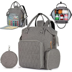 Aeelike Oxford Fabric Double Shoulder Storage Bag for Wool, Multifunctional Knitting Bag for Crochet Friends, Plus Size Crochet Bag for Knitting Project and Crochet Accessories, Grey (Without